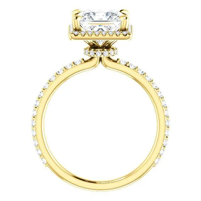 Fire Brilliance Rings PrincessSquare Moissanite Diamond Accent Ice Halo Collar Ring