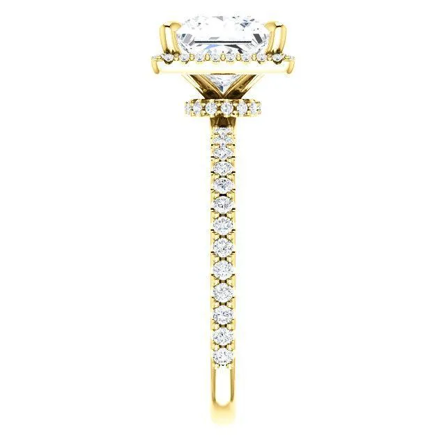 Fire Brilliance Rings PrincessSquare Moissanite Diamond Accent Ice Halo Collar Ring