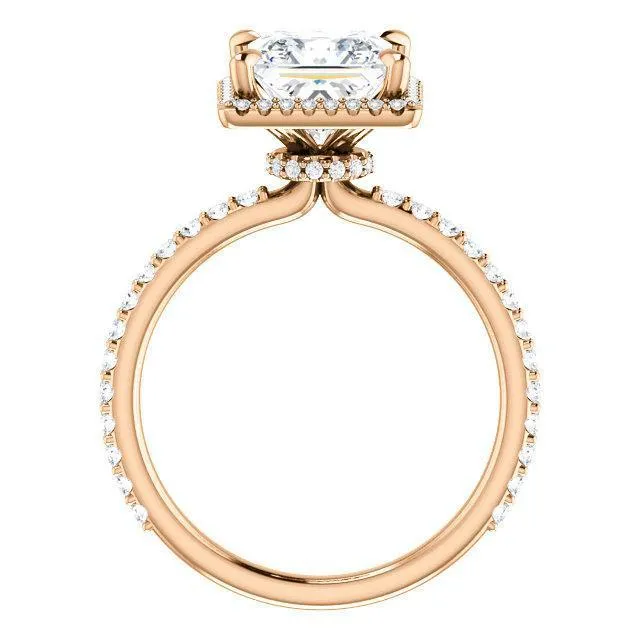 Fire Brilliance Rings PrincessSquare Moissanite Diamond Accent Ice Halo Collar Ring