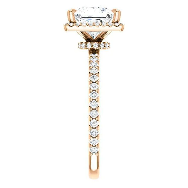 Fire Brilliance Rings PrincessSquare Moissanite Diamond Accent Ice Halo Collar Ring