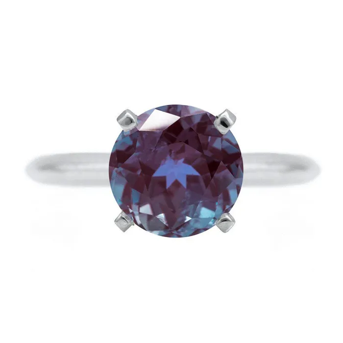 Fire Brilliance Rings Round Alexandrite Platinum 4 Prongs Solitaire Ring