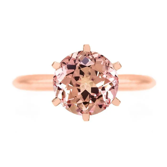 Fire Brilliance Rings Round Champagne Sapphire 14K Rose Gold 6 Prongs Solitaire Ring Fire Brilliance Rings Round Champagne Sapphire 14K Rose Gold 6 Prongs Solitaire Ring