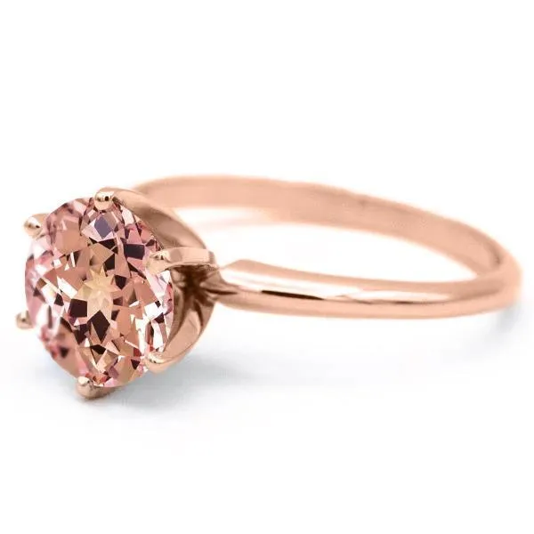 Fire Brilliance Rings Round Champagne Sapphire 14K Rose Gold 6 Prongs Solitaire Ring