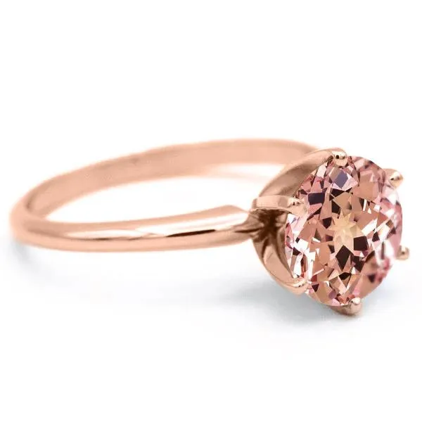 Fire Brilliance Rings Round Champagne Sapphire 14K Rose Gold 6 Prongs Solitaire Ring