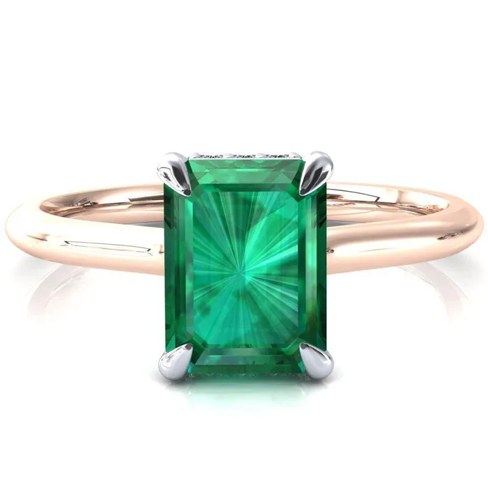 Fire Brilliance Rings Secret Emerald Emerald 4 Prong Floating Halo Engagement Ring
