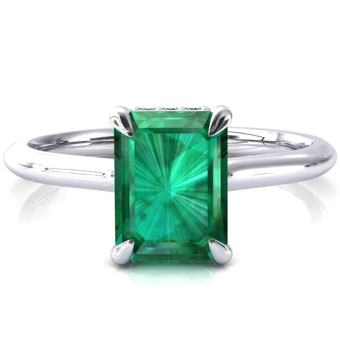 Fire Brilliance Rings Secret Emerald Emerald 4 Prong Floating Halo Engagement Ring