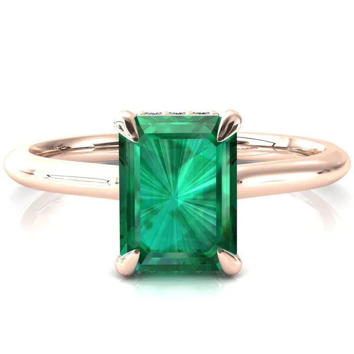 Fire Brilliance Rings Secret Emerald Emerald 4 Prong Floating Halo Engagement Ring