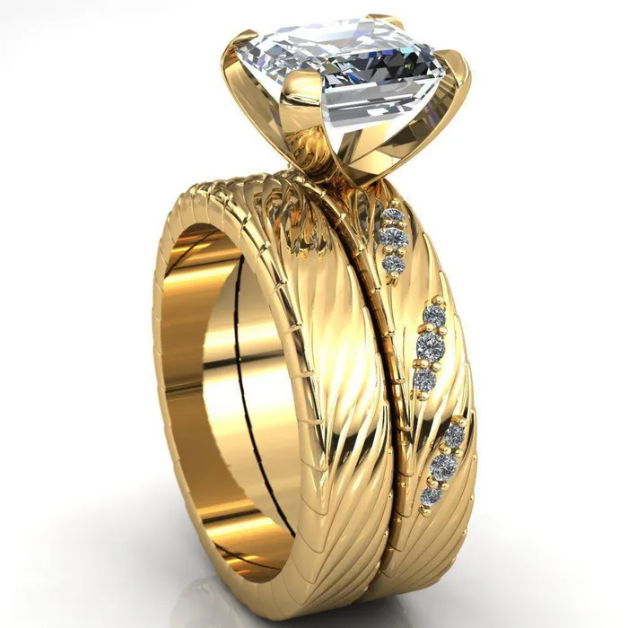 Fire Brilliance Rings Seine Asscher Moissanite Diamond Accent Band 4 Prong Ring