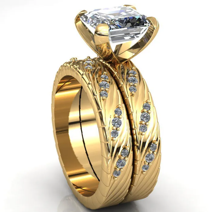 Fire Brilliance Rings Seine Asscher Moissanite Diamond Accent Band 4 Prong Ring