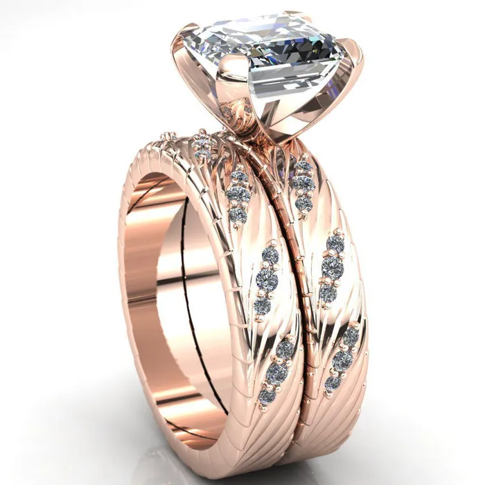Fire Brilliance Rings Seine Asscher Moissanite Diamond Accent Band 4 Prong Ring
