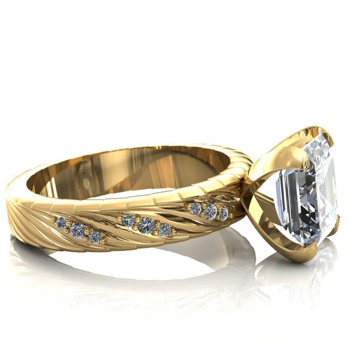 Fire Brilliance Rings Seine Asscher Moissanite Diamond Accent Band 4 Prong Ring