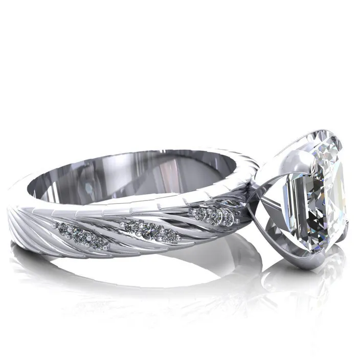 Fire Brilliance Rings Seine Asscher Moissanite Diamond Accent Band 4 Prong Ring