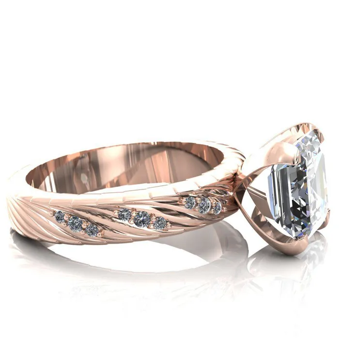 Fire Brilliance Rings Seine Asscher Moissanite Diamond Accent Band 4 Prong Ring