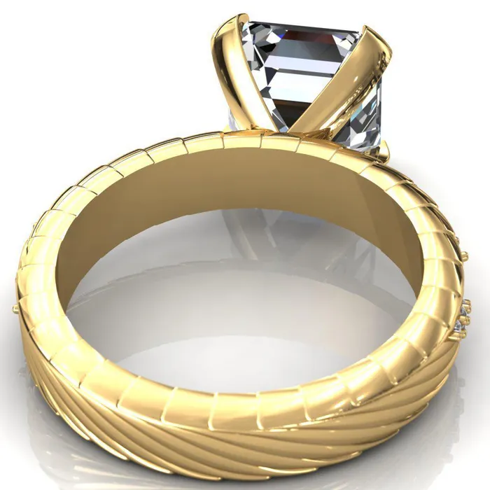 Fire Brilliance Rings Seine Asscher Moissanite Diamond Accent Band 4 Prong Ring