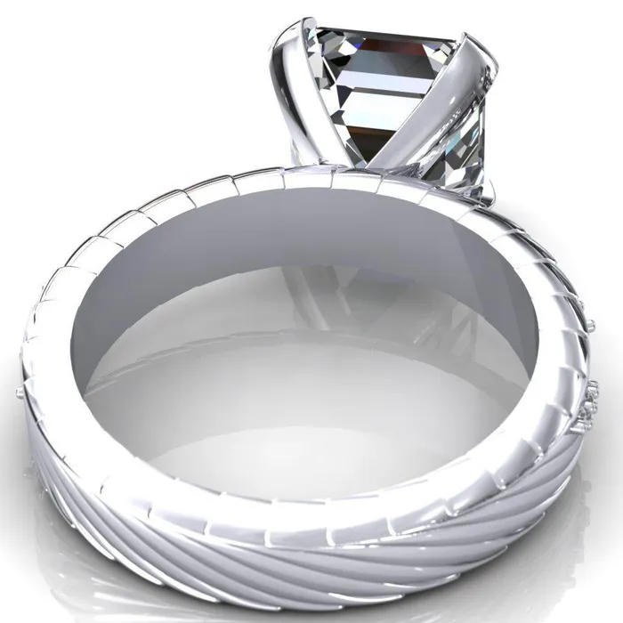Fire Brilliance Rings Seine Asscher Moissanite Diamond Accent Band 4 Prong Ring