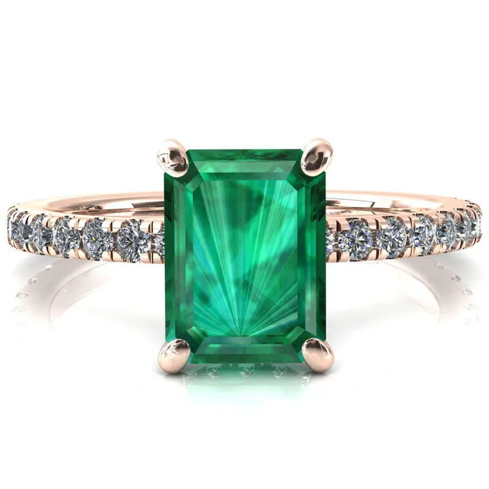 Fire Brilliance Rings Sicili Emerald Emerald 4 Prong 34 Micro Pave Diamond Engagement Ring
