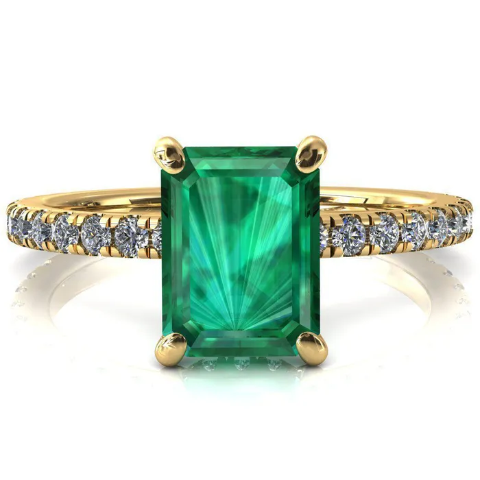 Fire Brilliance Rings Sicili Emerald Emerald 4 Prong 34 Micro Pave Diamond Engagement Ring