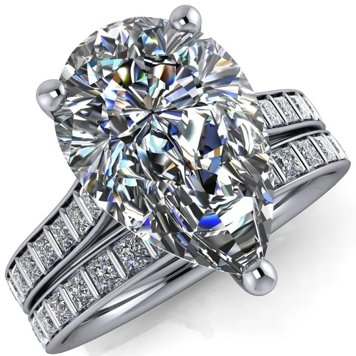 Fire Brilliance Rings Sonia Pear Center Stone 3 Prong Bar Shank Engagement Ring Fire Brilliance Rings Sonia Pear Center Stone 3 Prong Bar Shank Engagement Ring