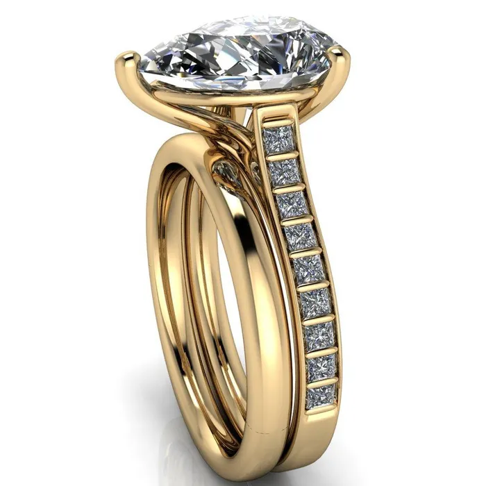 Fire Brilliance Rings Sonia Pear Center Stone 3 Prong Bar Shank Engagement Ring