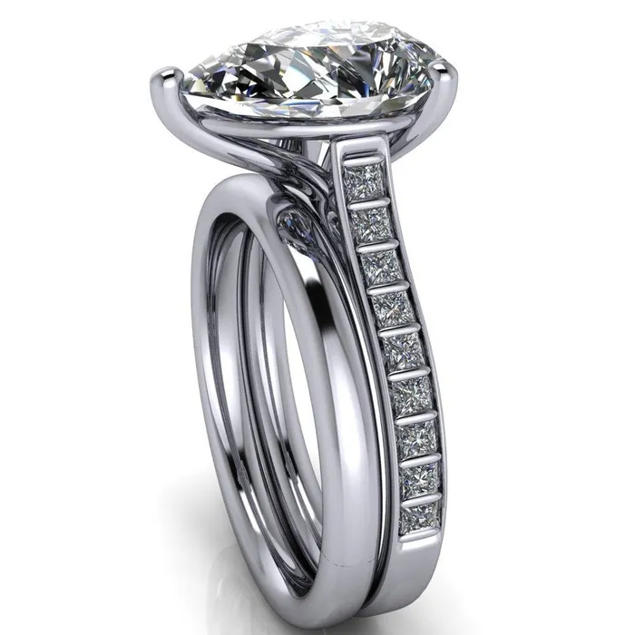 Fire Brilliance Rings Sonia Pear Center Stone 3 Prong Bar Shank Engagement Ring