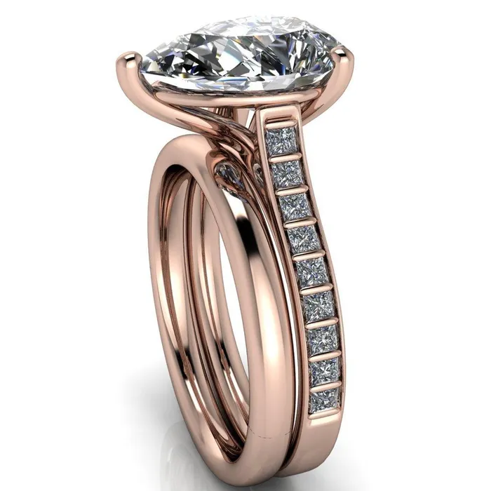 Fire Brilliance Rings Sonia Pear Center Stone 3 Prong Bar Shank Engagement Ring