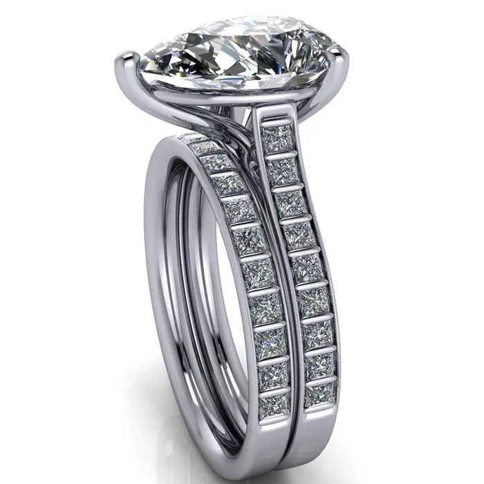Fire Brilliance Rings Sonia Pear Center Stone 3 Prong Bar Shank Engagement Ring
