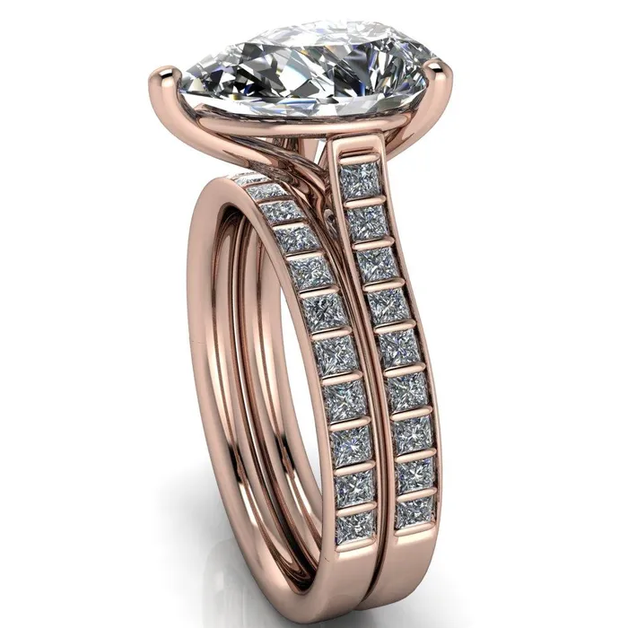 Fire Brilliance Rings Sonia Pear Center Stone 3 Prong Bar Shank Engagement Ring