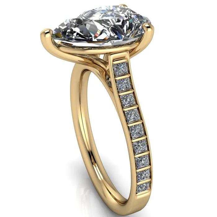 Fire Brilliance Rings Sonia Pear Center Stone 3 Prong Bar Shank Engagement Ring