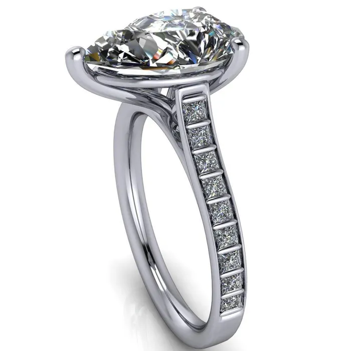 Fire Brilliance Rings Sonia Pear Center Stone 3 Prong Bar Shank Engagement Ring