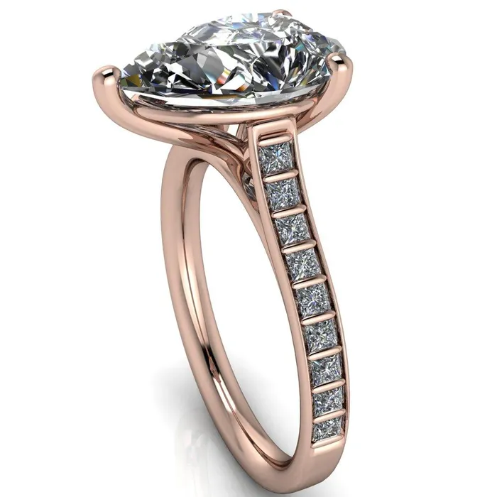 Fire Brilliance Rings Sonia Pear Center Stone 3 Prong Bar Shank Engagement Ring