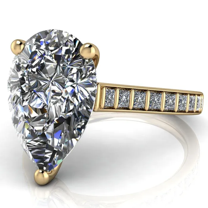 Fire Brilliance Rings Sonia Pear Center Stone 3 Prong Bar Shank Engagement Ring