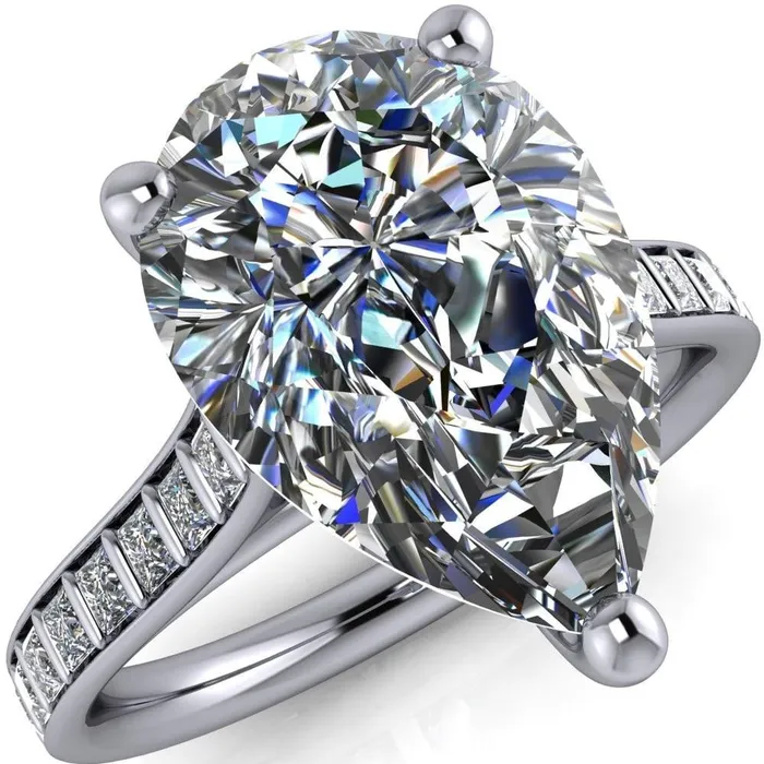Fire Brilliance Rings Sonia Pear Center Stone 3 Prong Bar Shank Engagement Ring
