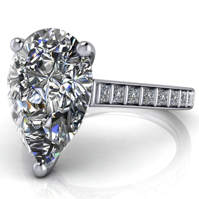 Fire Brilliance Rings Sonia Pear Center Stone 3 Prong Bar Shank Engagement Ring