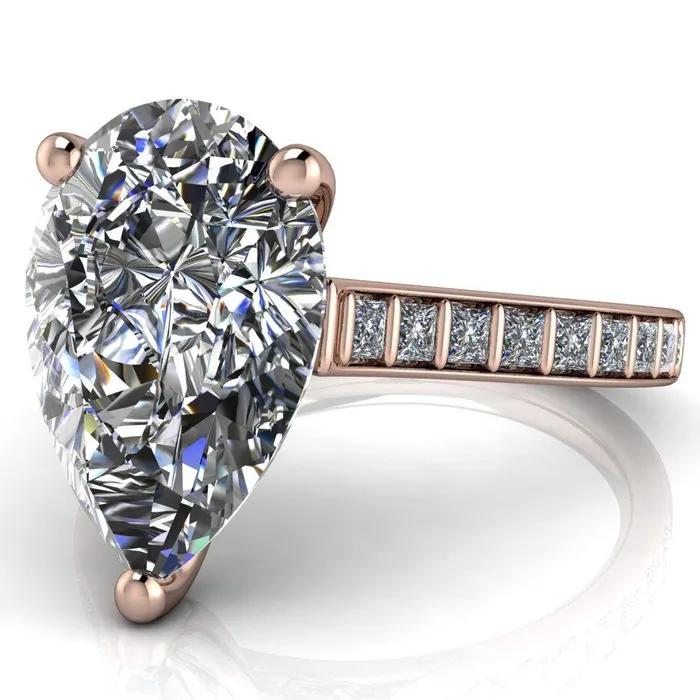 Fire Brilliance Rings Sonia Pear Center Stone 3 Prong Bar Shank Engagement Ring