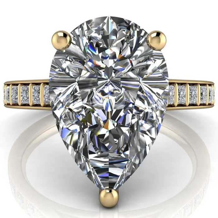 Fire Brilliance Rings Sonia Pear Center Stone 3 Prong Bar Shank Engagement Ring