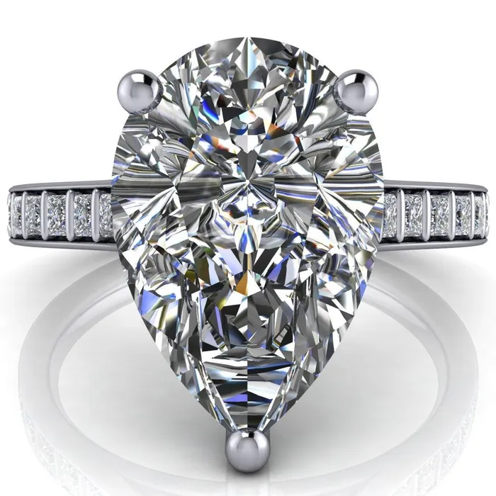 Fire Brilliance Rings Sonia Pear Center Stone 3 Prong Bar Shank Engagement Ring