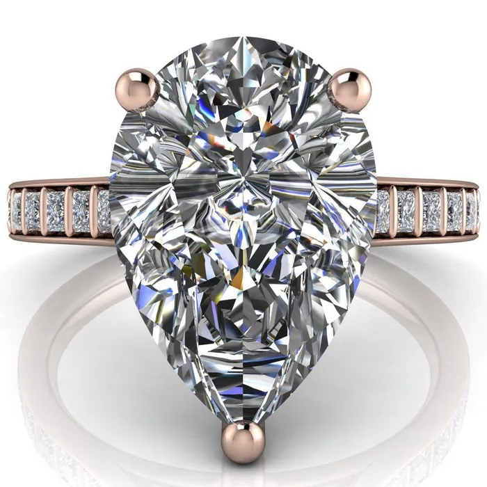 Fire Brilliance Rings Sonia Pear Center Stone 3 Prong Bar Shank Engagement Ring