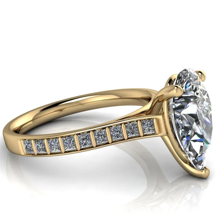 Fire Brilliance Rings Sonia Pear Center Stone 3 Prong Bar Shank Engagement Ring