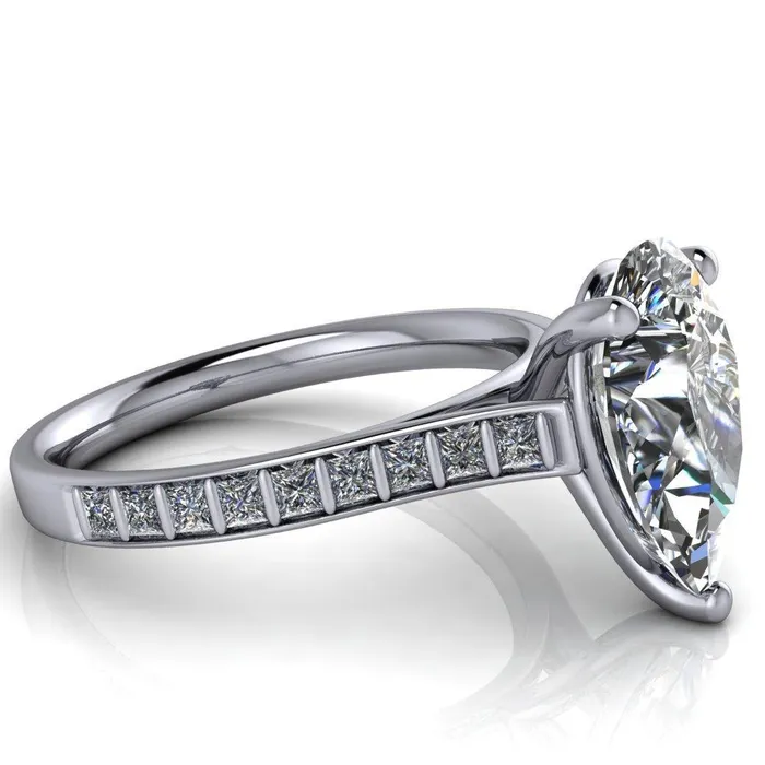 Fire Brilliance Rings Sonia Pear Center Stone 3 Prong Bar Shank Engagement Ring