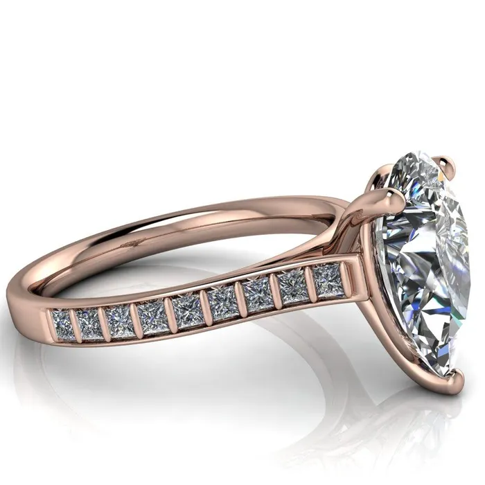 Fire Brilliance Rings Sonia Pear Center Stone 3 Prong Bar Shank Engagement Ring