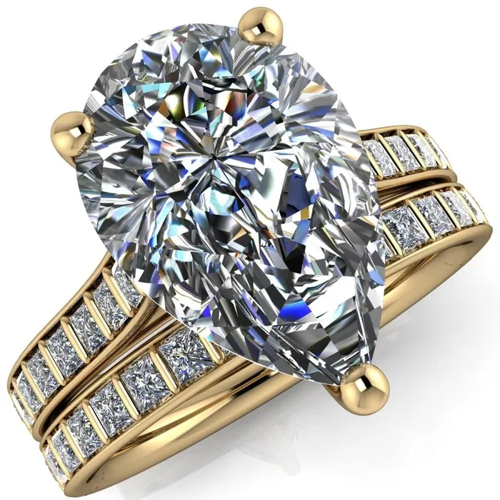 Fire Brilliance Rings Sonia Pear Center Stone 3 Prong Bar Shank Engagement Ring