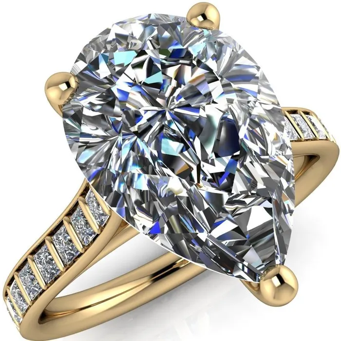 Fire Brilliance Rings Sonia Pear Center Stone 3 Prong Bar Shank Engagement Ring