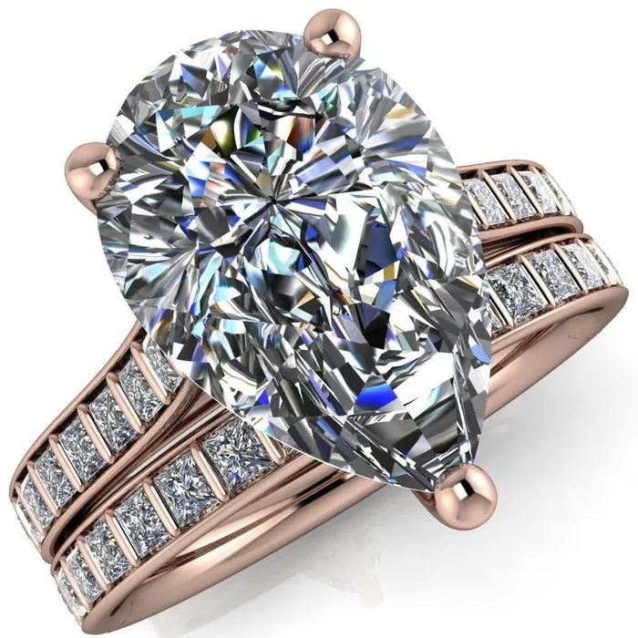 Fire Brilliance Rings Sonia Pear Center Stone 3 Prong Bar Shank Engagement Ring