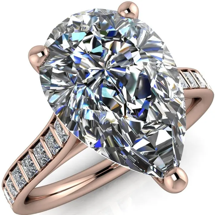 Fire Brilliance Rings Sonia Pear Center Stone 3 Prong Bar Shank Engagement Ring