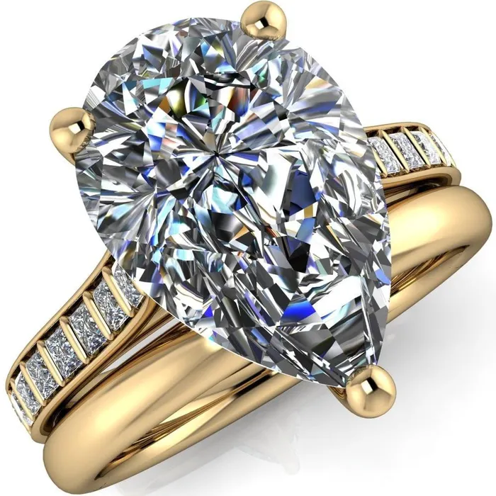 Fire Brilliance Rings Sonia Pear Center Stone 3 Prong Bar Shank Engagement Ring