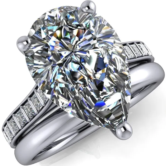 Fire Brilliance Rings Sonia Pear Center Stone 3 Prong Bar Shank Engagement Ring