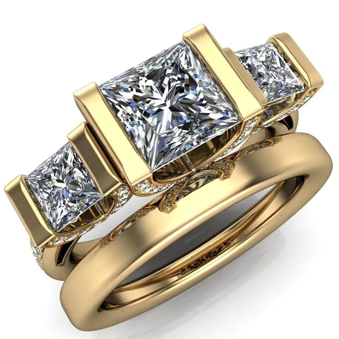 Fire Brilliance Rings Therese PrincessSquare Moissanite 3 Stone Cathedral Ring Fire Brilliance Rings Therese PrincessSquare Moissanite 3 Stone Cathedral Ring