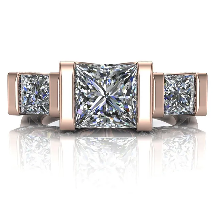 Fire Brilliance Rings Therese PrincessSquare Moissanite 3 Stone Cathedral Ring