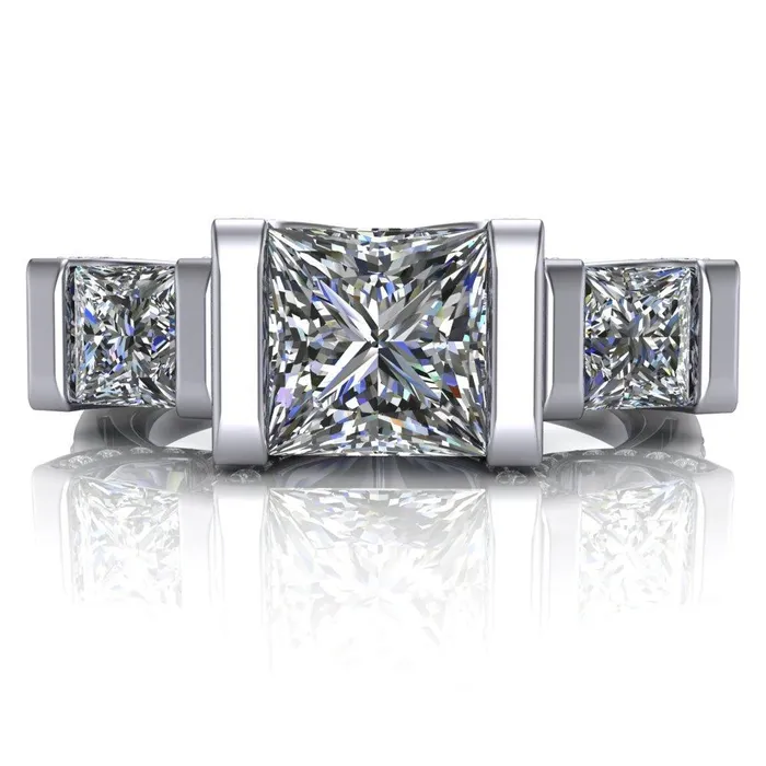 Fire Brilliance Rings Therese PrincessSquare Moissanite 3 Stone Cathedral Ring