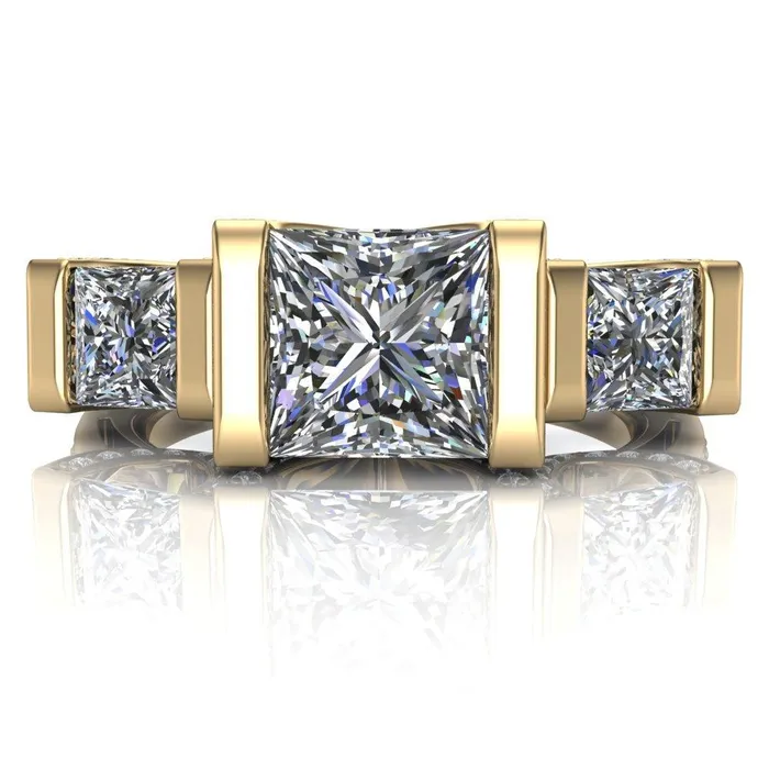 Fire Brilliance Rings Therese PrincessSquare Moissanite 3 Stone Cathedral Ring